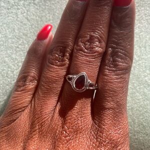 Elegant Sterling Silver Garnet Teardrop Ring
